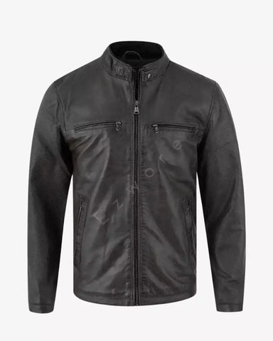 Mens Lambskin Black Cafe Racer Jacket