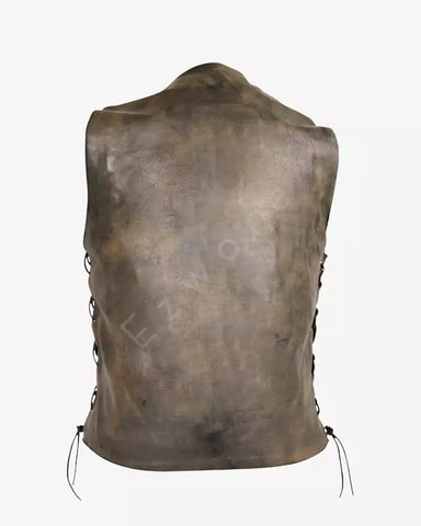 Men Leather Distressed Brown Vest