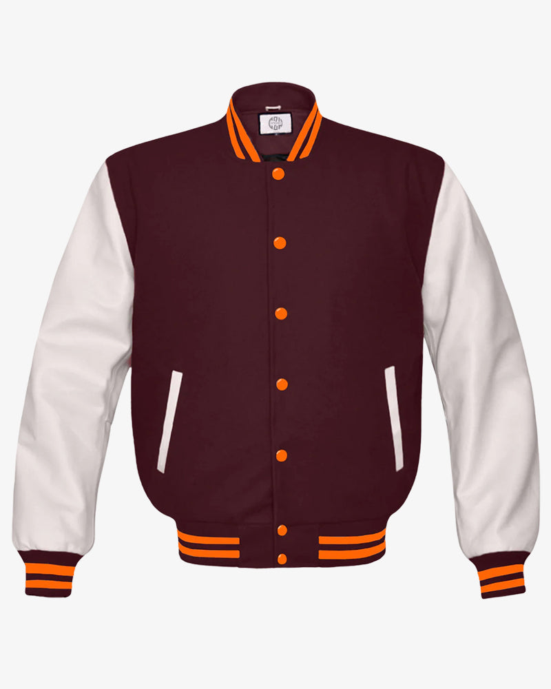 Mens Maroon and White Varsity Jacket