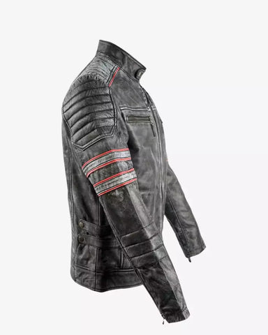 Mens Motorcycle Retro Biker Leather Jacket