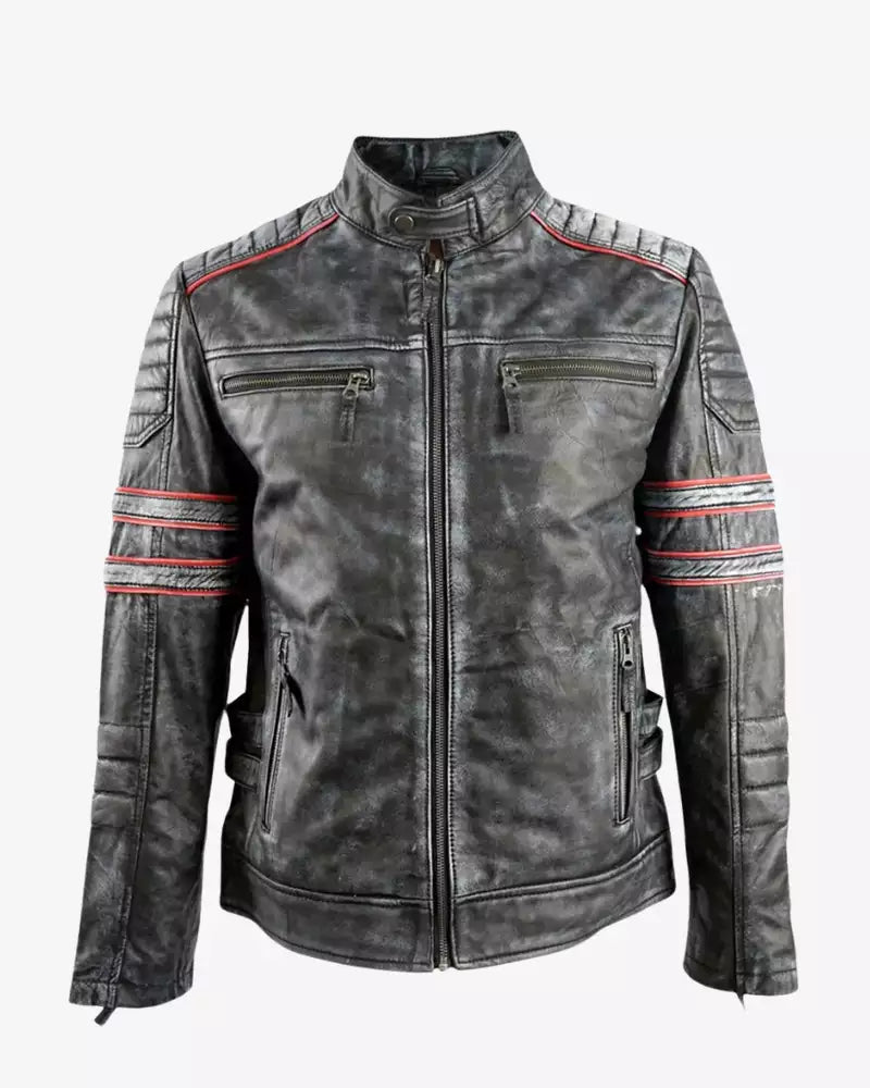 Mens Motorcycle Retro Biker Leather Jacket