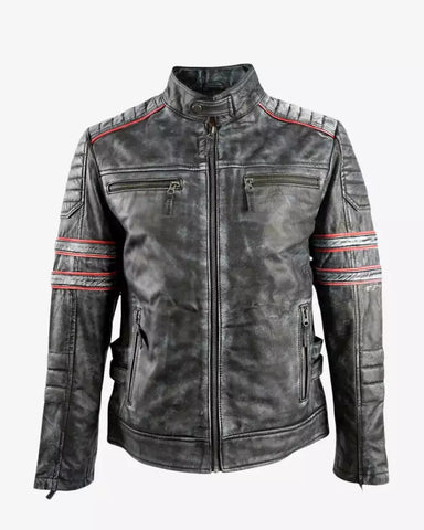 Mens Motorcycle Retro Biker Leather Jacket