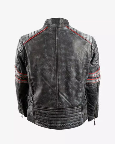 Mens Motorcycle Retro Biker Leather Jacket