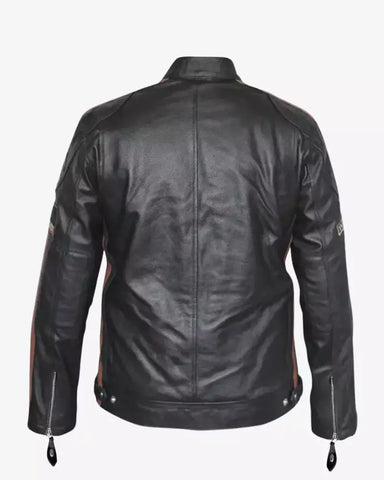 Mens Motorcycle Retro Stripes Biker Jacket