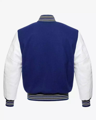 Mens Navy and White Varsity Jacket