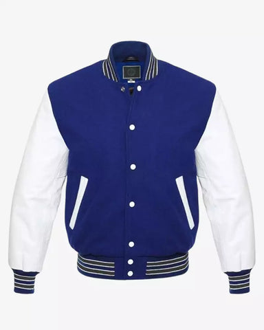 Mens Navy and White Varsity Jacket