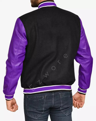 Mens Purple and Black Varsity Jacket