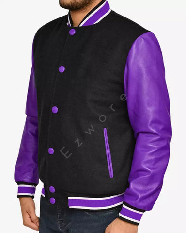 Mens Purple and Black Varsity Jacket