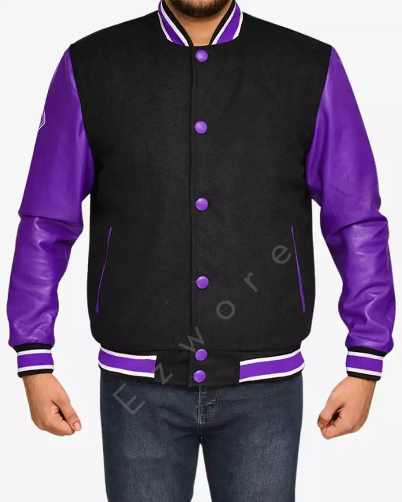 Mens Purple and Black Varsity Jacket