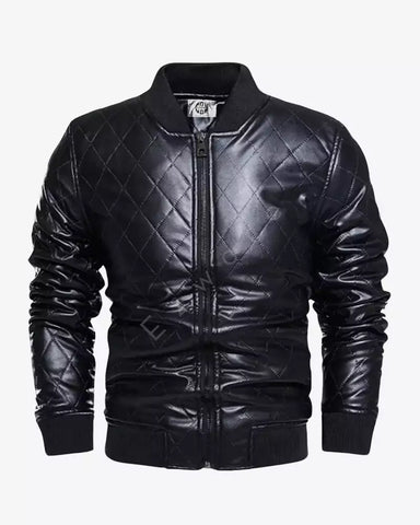 Mens Quilted Lambskin Leather Bomber Jacket