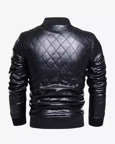 Mens Quilted Lambskin Leather Bomber Jacket