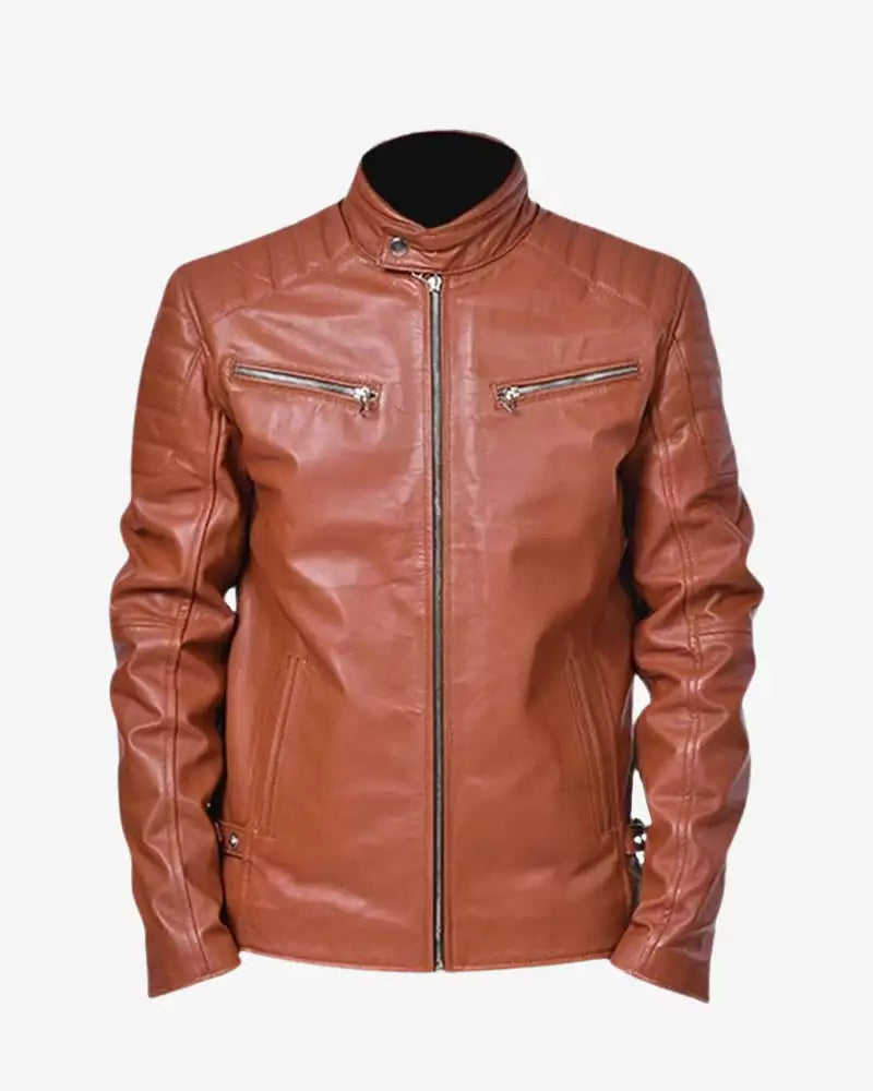 Mens Tan Brown Biker Leather Jacket