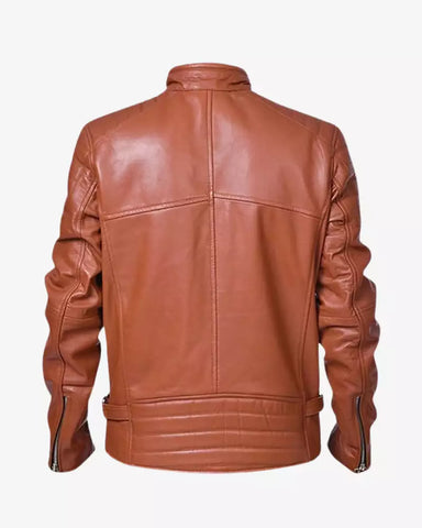 Mens Tan Brown Biker Leather Jacket