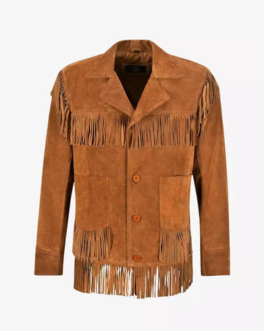 Men Western American Leather Fringed Jacket