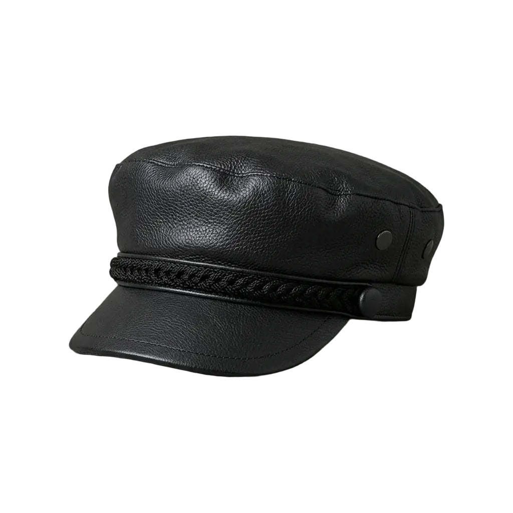 New Braided Baker Boy Black Leather Cap
