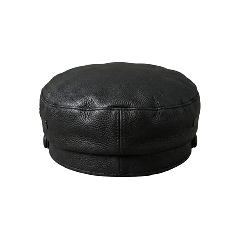 New Braided Baker Boy Black Leather Cap