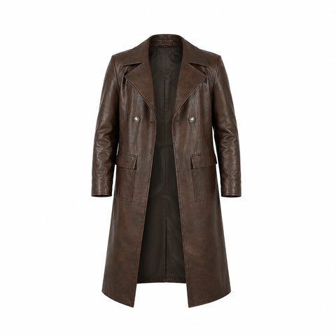 Nicolas Cage Spider-Noir Brown Leather Long Coat