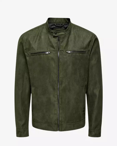 Olive Suede Biker Jacket