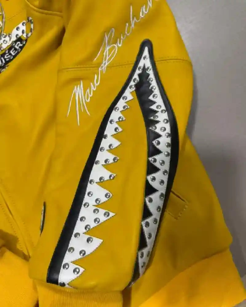 Pelle Pelle Yellow Embroidered Bomber Leather Jacket