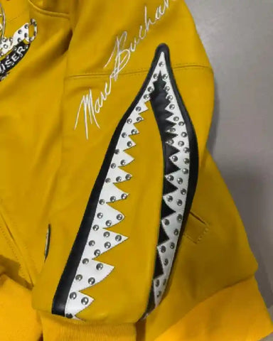 Pelle Pelle Yellow Embroidered Bomber Leather Jacket