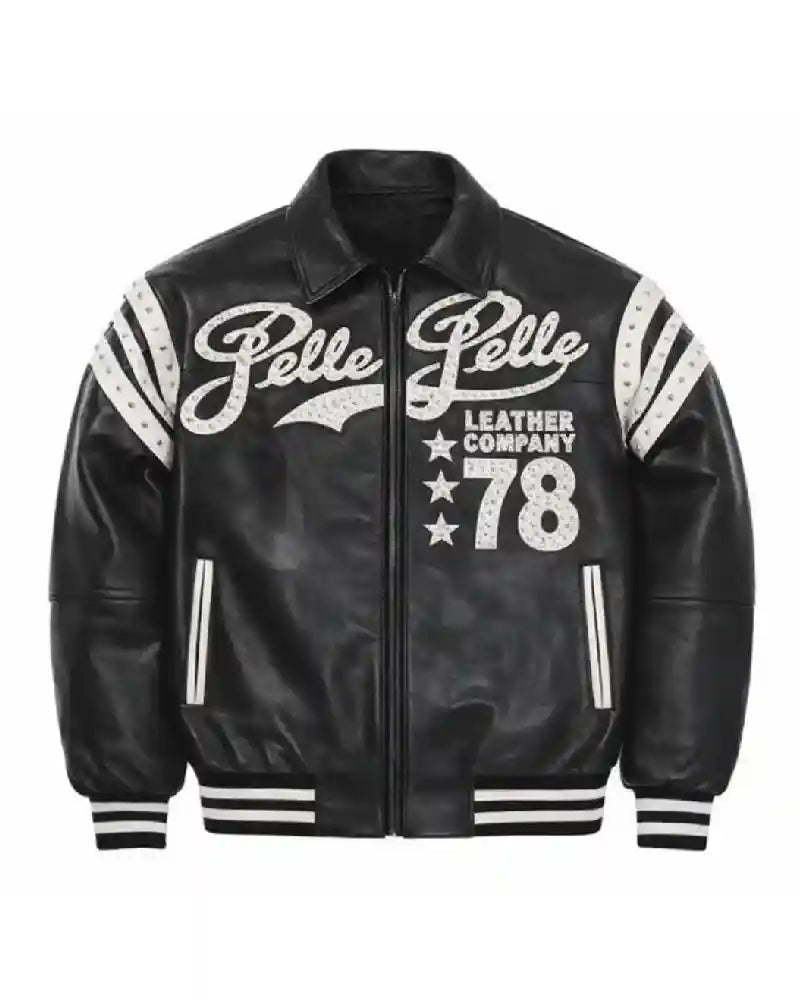 Pelle Pelle Encrusted Varsity Plush Leather Jacket