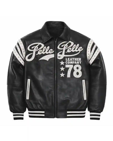 Pelle Pelle Encrusted Varsity Plush Leather Jacket