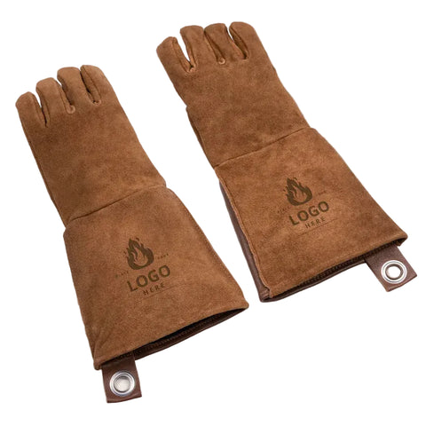 Personalised Brown Leather BBQ Gloves