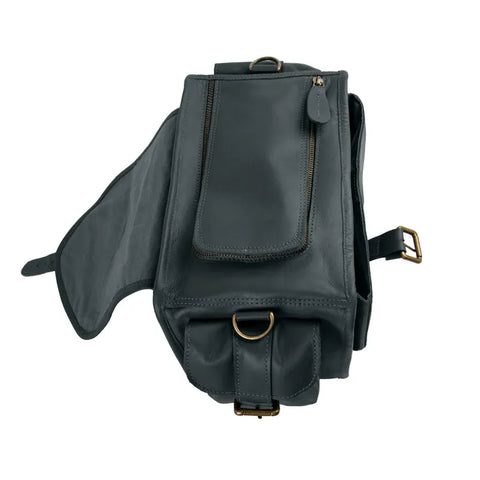Premium Black Leather Long Travel Camera Bag