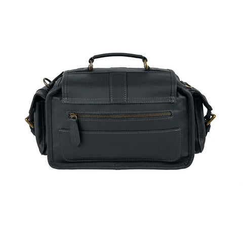 Premium Black Leather Long Travel Camera Bag