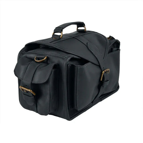 Premium Black Leather Long Travel Camera Bag