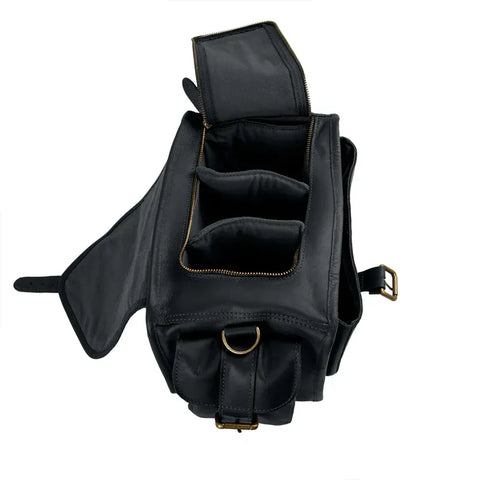 Premium Black Leather Long Travel Camera Bag