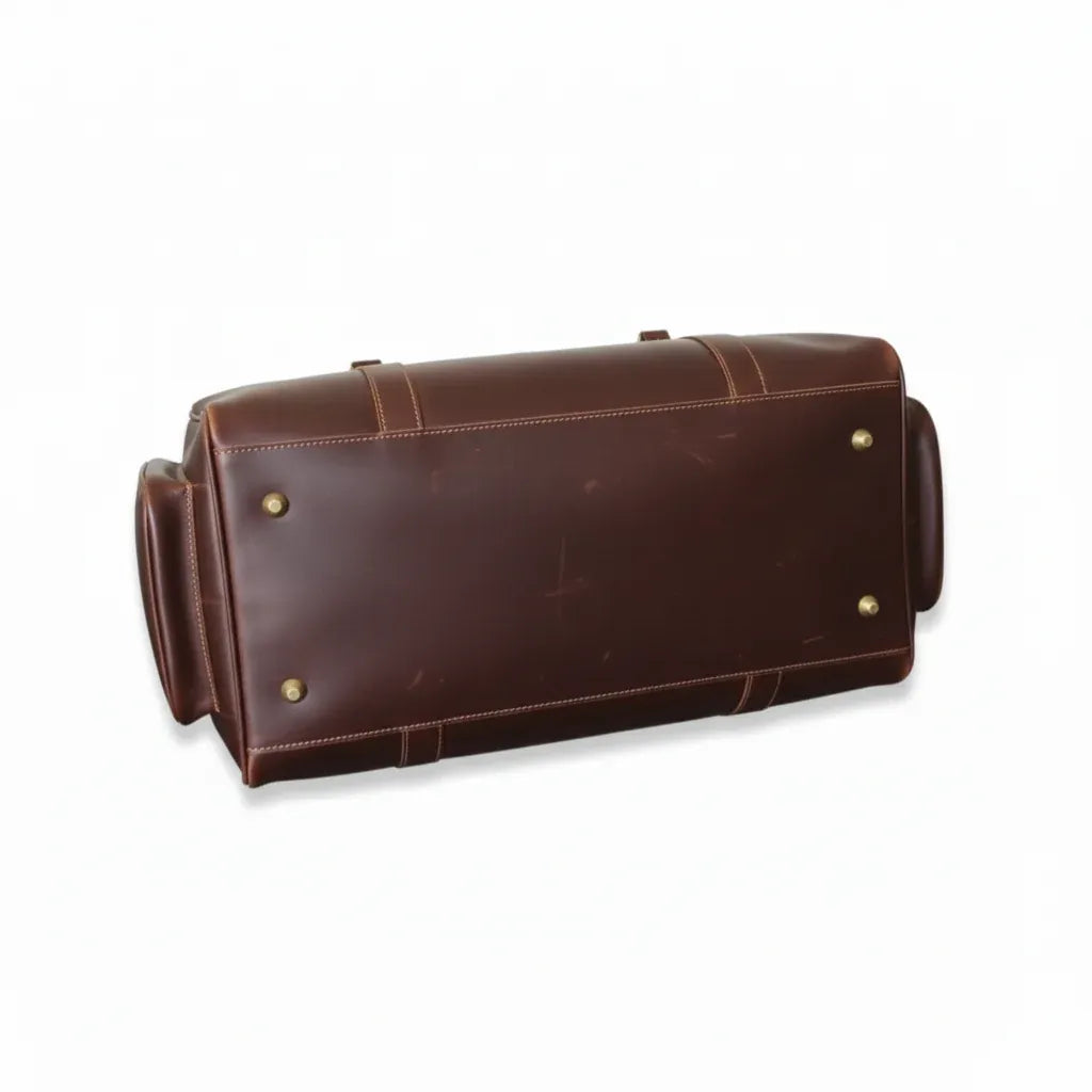 Premium Dark Brown Leather Duffel Travel Bag For Unisex