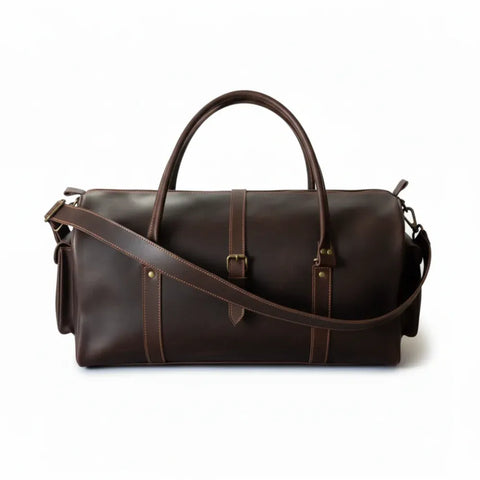 Premium Dark Brown Leather Duffel Travel Bag For Unisex