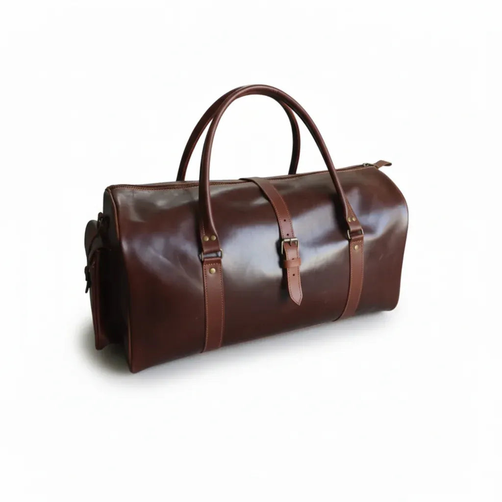 Premium Dark Brown Leather Duffel Travel Bag For Unisex