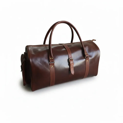 Premium Dark Brown Leather Duffel Travel Bag For Unisex