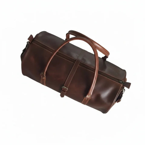 Premium Dark Brown Leather Duffel Travel Bag For Unisex