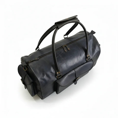 Premium Men’s Travel & Gym Holdall Black Leather Duffel Bag