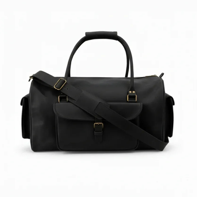 Premium Men’s Travel & Gym Holdall Black Leather Duffel Bag