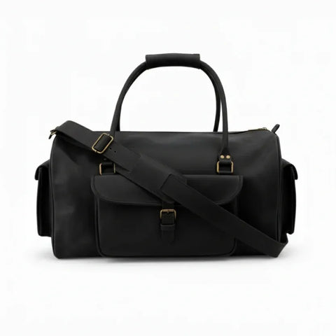 Premium Men’s Travel & Gym Holdall Black Leather Duffel Bag