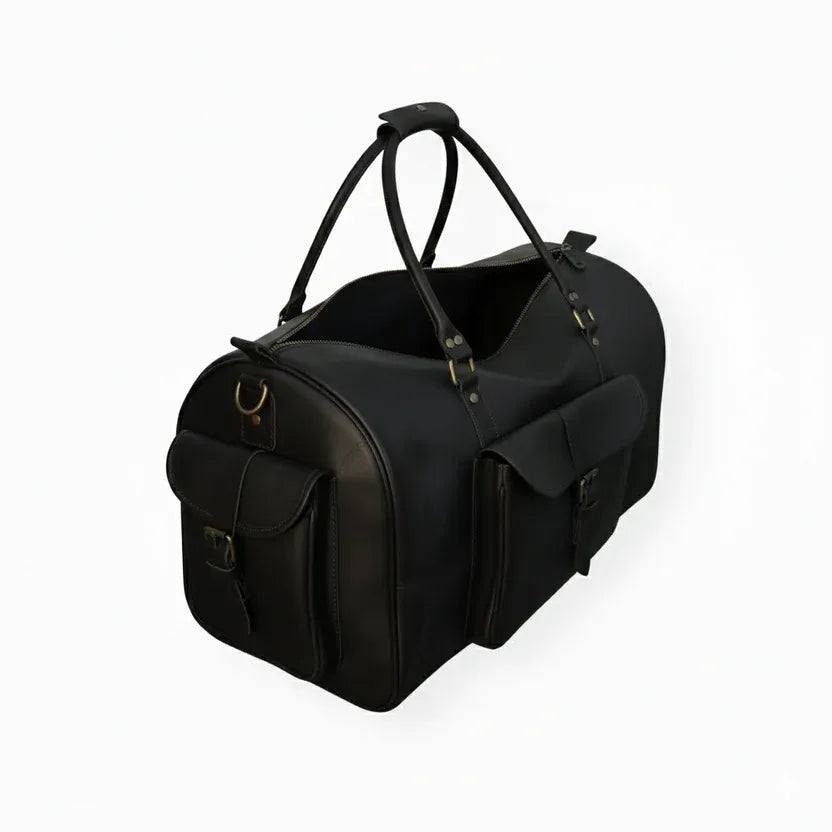 Premium Men’s Travel & Gym Holdall Black Leather Duffel Bag