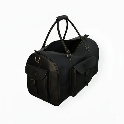 Premium Men’s Travel & Gym Holdall Black Leather Duffel Bag