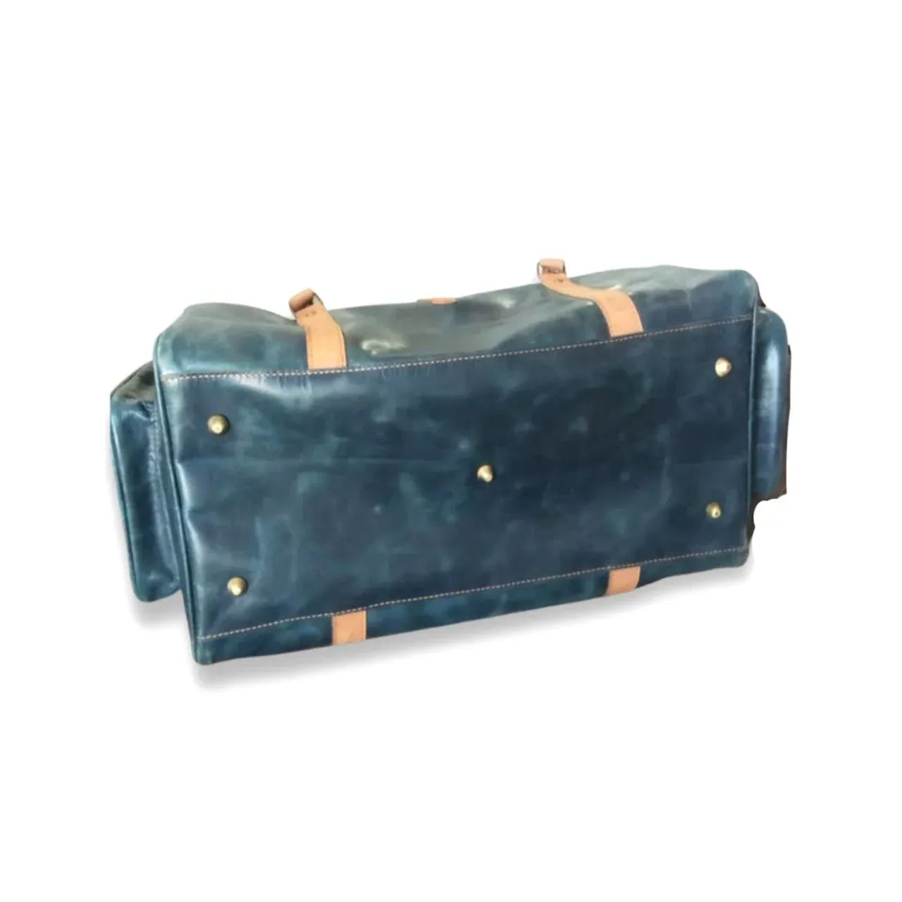 Unisex Premium Navy Blue Leather Duffel Travel Bag