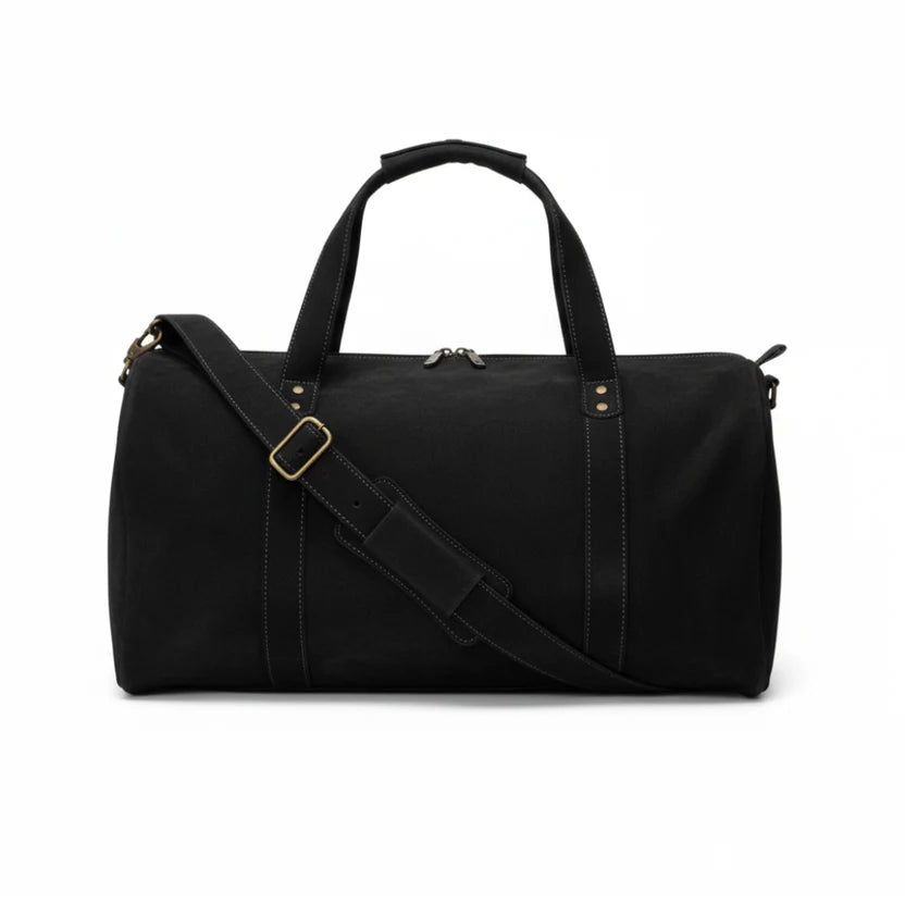 Premium Travel & Gym Holdall Black Leather Duffel Bag