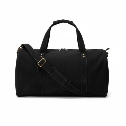 Premium Travel & Gym Holdall Black Leather Duffel Bag