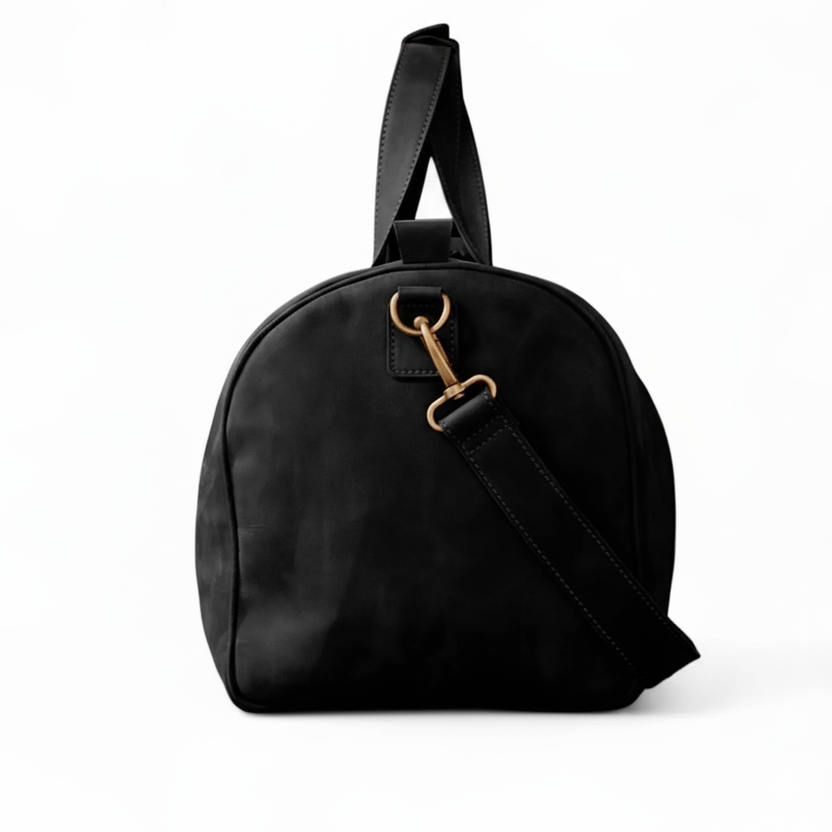 Premium Travel & Gym Holdall Black Leather Duffel Bag