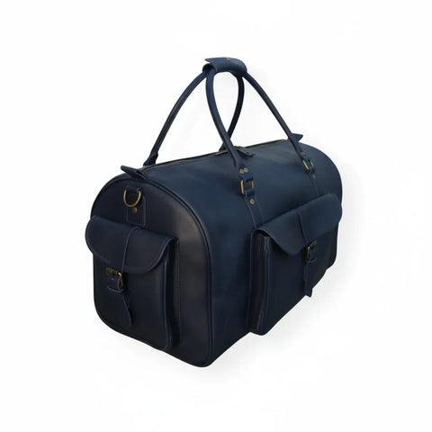 Unisex Real Leather Blue Duffel Travel Bag
