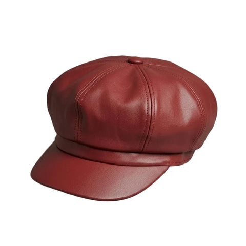 Scarlet Luxe Faux Leather Maroon Cap for Women