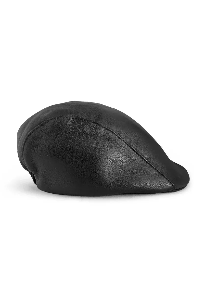 Genuine Sheep Leather Adjustable Black Cabbie Hat