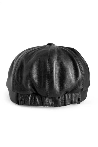 Women's Sheep Leather Adjustable Black Newboy Cap