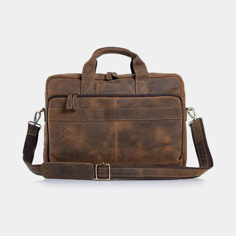 Slim Camel Brown Leather Laptop Satchel For Men